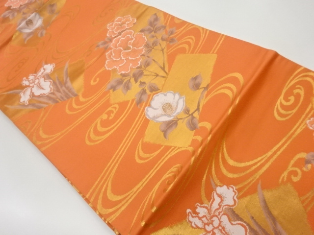 JAPANESE KIMONO / VINTAGE NAGOYA OBI / WOVEN CAMELLIA & IRIS